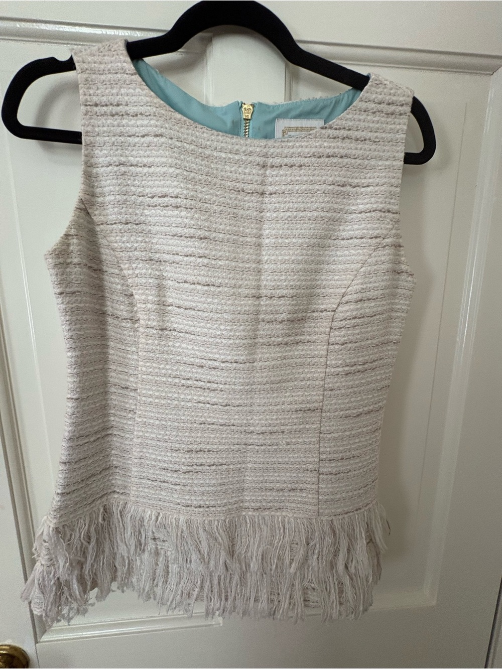 Sail to Sable M Sleeveless Fringe Hem Tweed Dress - Cream